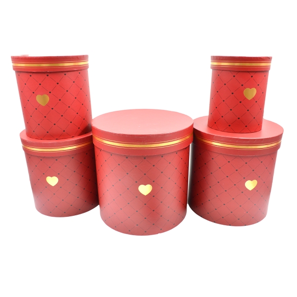Set 5 cutii cilindrice mari rosu